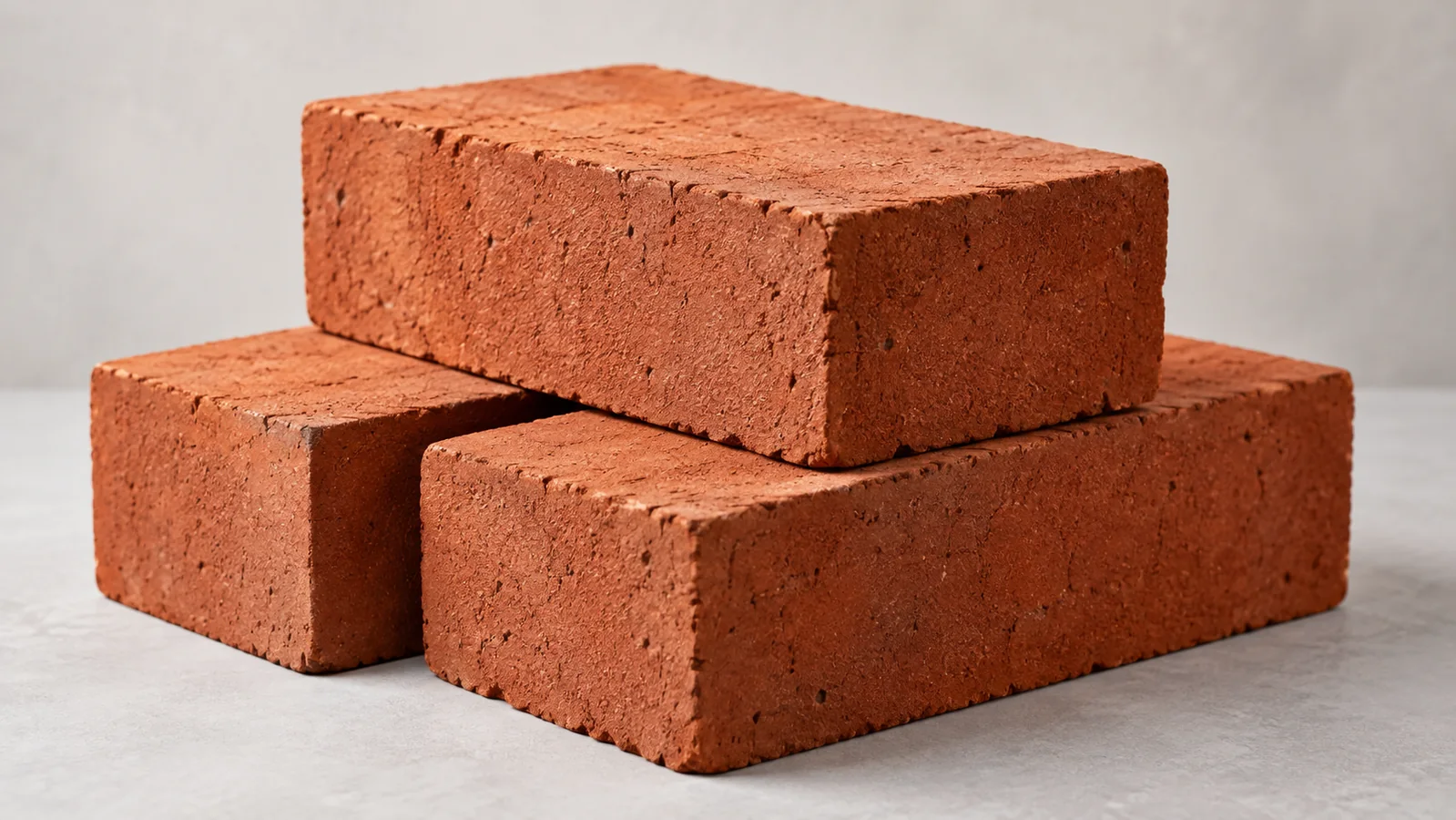 Premium red clay bricks showing natural kiln-burnt texture
